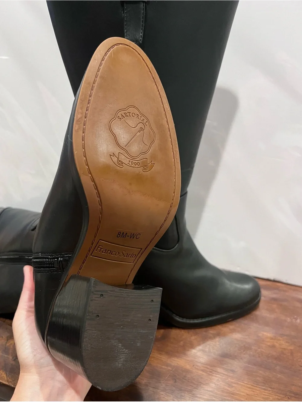 Franco Sarto “Adabella” Black Over-the-Knee Leather Block Heel Boot with Buckle
